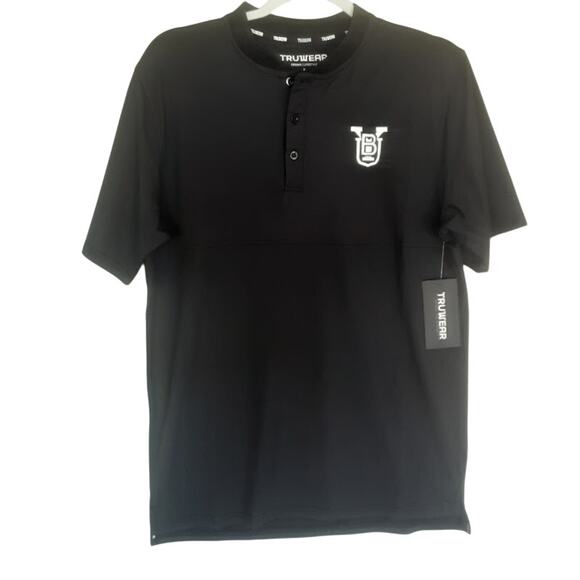 BYU TRUWEAR Crown Lifestyle Men’s Performance Henley Polo Shirt Black Size S NWT - Picture 1 of 8